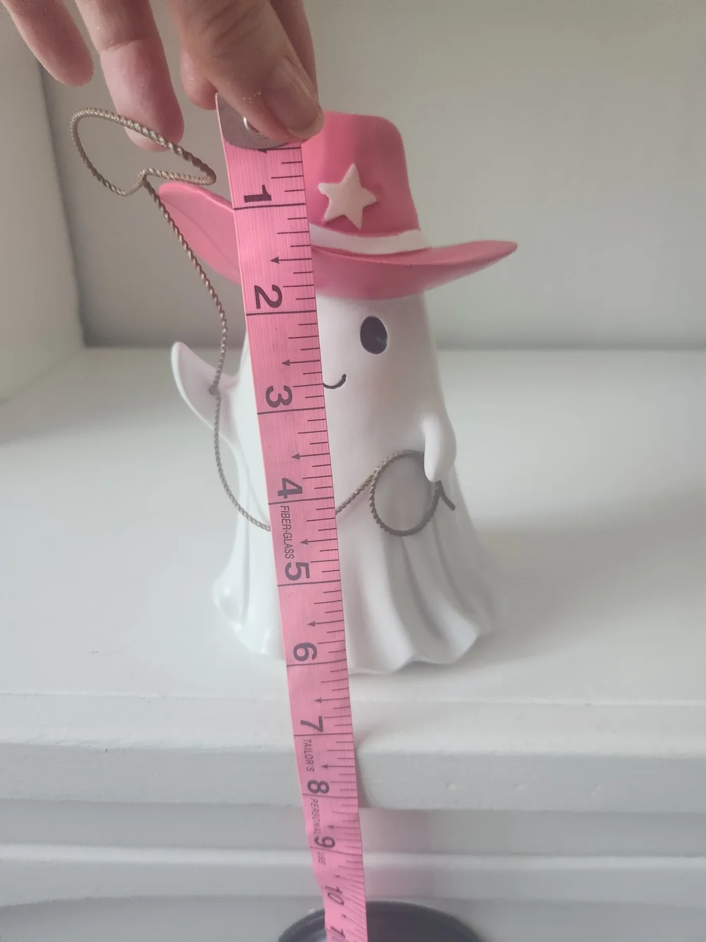 Cute Western Ghost Figurine with Pink Cowboy Hat And Lasso
